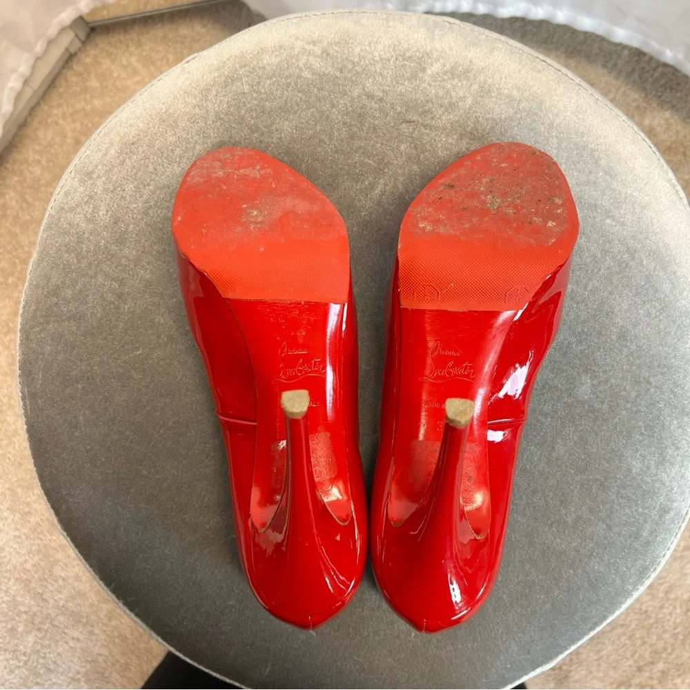 Christian Louboutin Red Patent Leather Hyper Prive Peep Toe Platform Pumps Sz 39